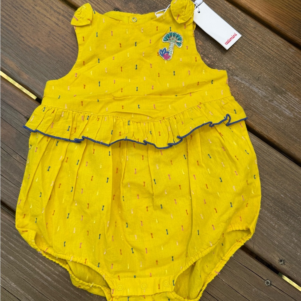 Catimini Yellow Bubble Romper with Embroidered Details